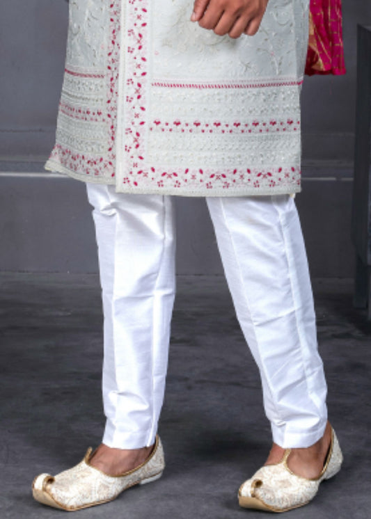 White and Pink Designer Sherwani for Groom