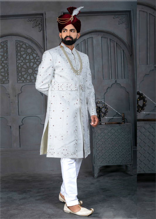 White Designer Sherwani for Groom