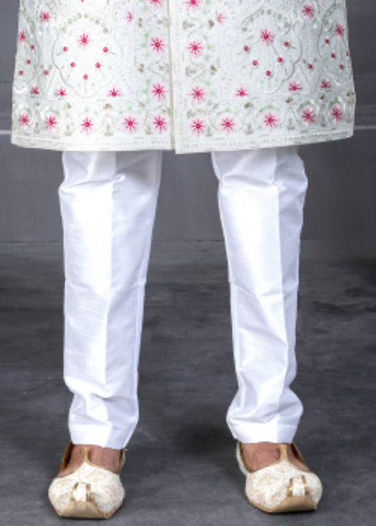 White and Pink Designer Sherwani for Groom