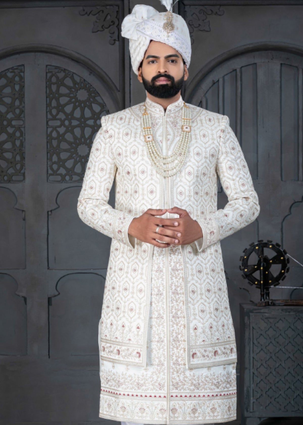 Light Golden Designer Sherwani for Groom