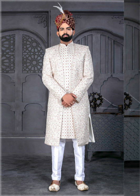 Golden And Maroon Designer Sherwani for Groom