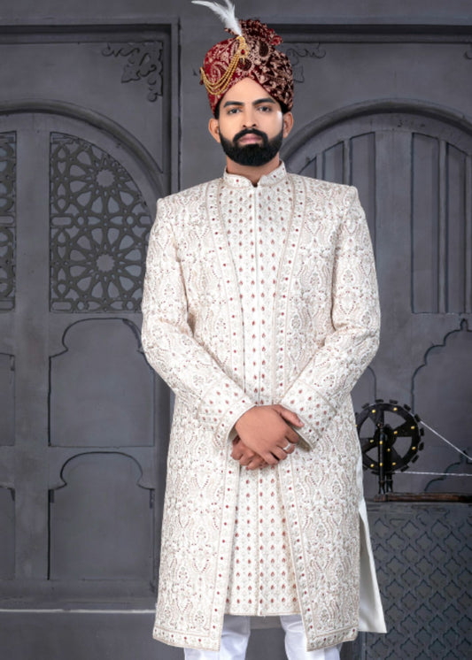 Golden And Maroon Designer Sherwani for Groom