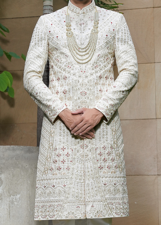 White Tint Embroidered Sherwani