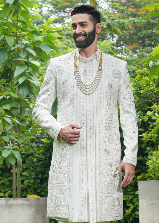 Ivory Thread Work Embroidered Sherwani