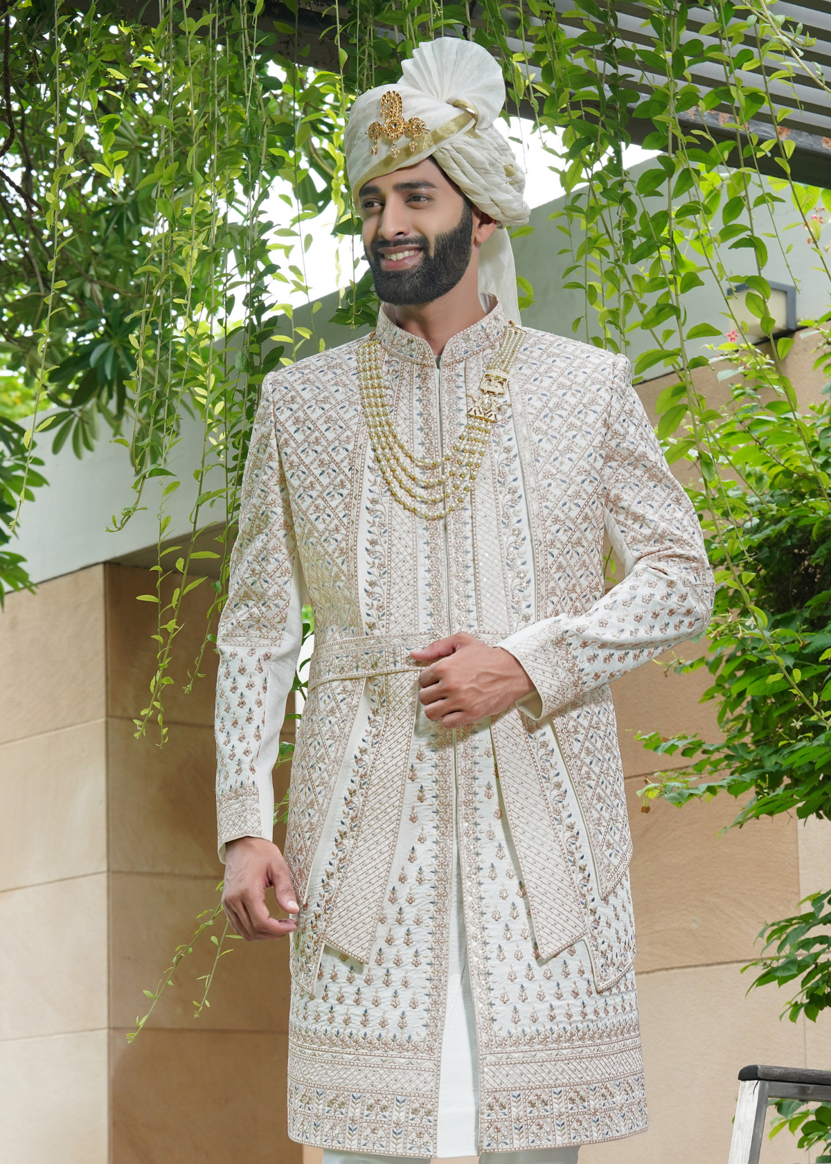 Ivory Thread Work Embroidered Sherwani