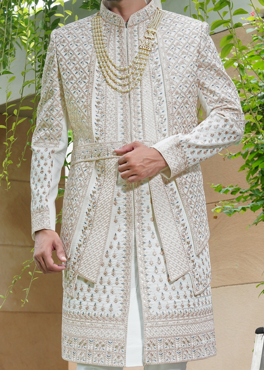 Ivory Thread Work Embroidered Sherwani