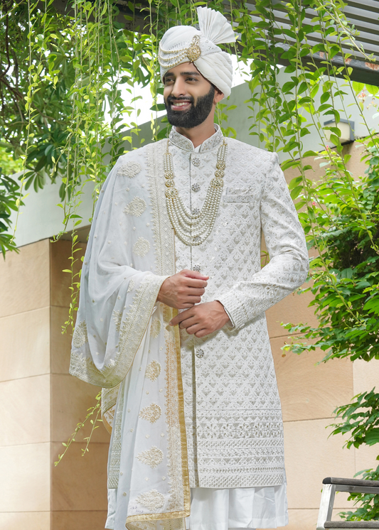 Ivory Embroidered Sherwani