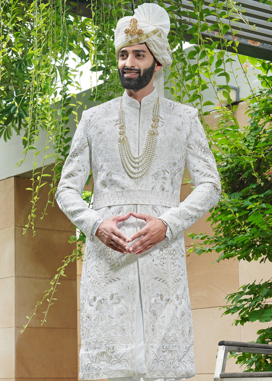 Ivory Embroidered Sherwani