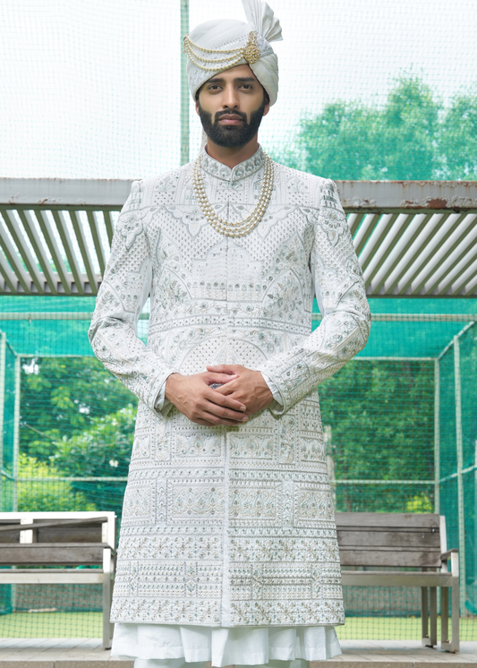 Ivory Embroidered Sherwani