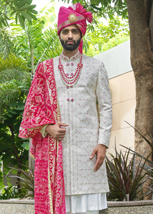 Off White Embroidered Sherwani