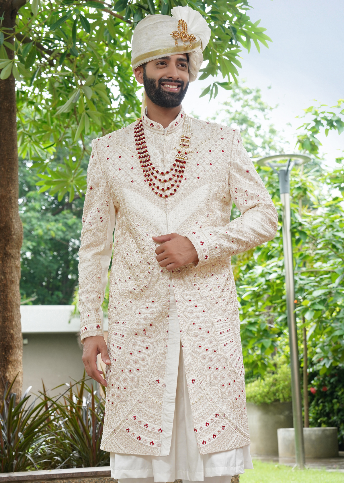 Off White Embroidered Sherwani