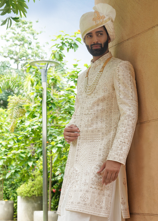 Ivory Embroidered Sherwani