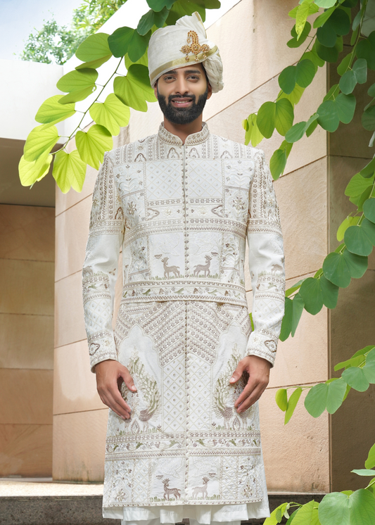 Ivory Embroidered Sherwani