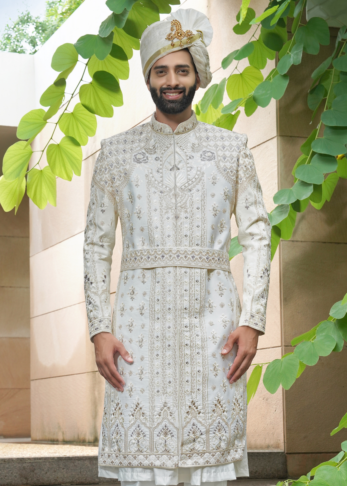 Ivory Embroidered Sherwani